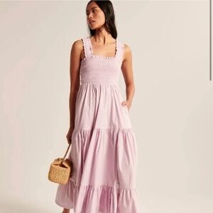 Abercrombie & Fitch Lilac smocked tiered maxi dress size large nwot